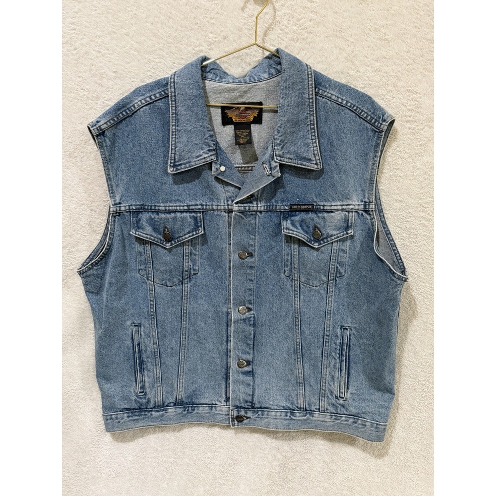 Harley-Davidson Denim Vest XL 100% Cotton Excellent Condition American Legend - Picture 1 of 9